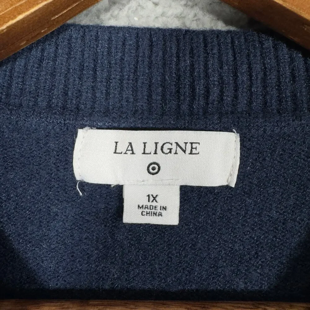 La Ligne X Target Sweater Women 1X Blue Red Stripe Cashmere Blend Balloon Sleeve